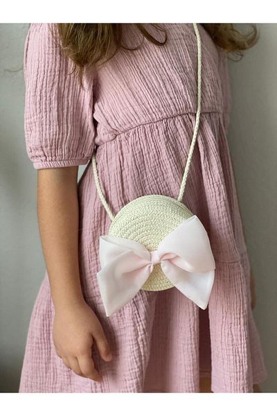 HİMENİSA Pink Bow Girl's Straw Bag