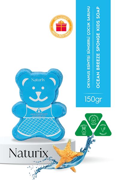 Naturix Teddy Bear Shaped Sponge Ocean Freshness Children's Soap Soft Care for Sensitive Skin - 150 Gr