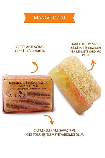 Naturix Pumpkin Fiber Mango Extract Soap 130 Gr |   Moisturizing and Vitamin C Peeling Effect Soap