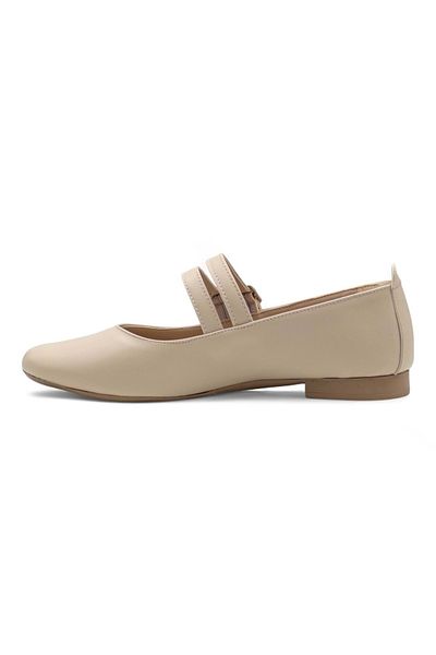 kaygısız Unconditioned Double Buckle Women's Ballet Cream