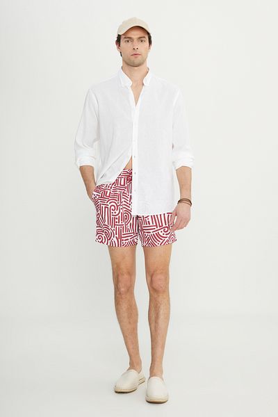 AC&Co / Altınyıldız Classics Ανδρικό λευκό μαύρο με τσέπες Quick Dry Pattern Standard Fit Μαγιό Σορτς μπάνιου κανονικής κοπής