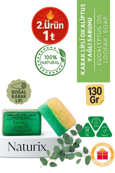 Naturix Eucalyptus Oil Soap with Pumpkin Fiber 130 Gr |   Moisturizing, Peeling and Purifying Soap