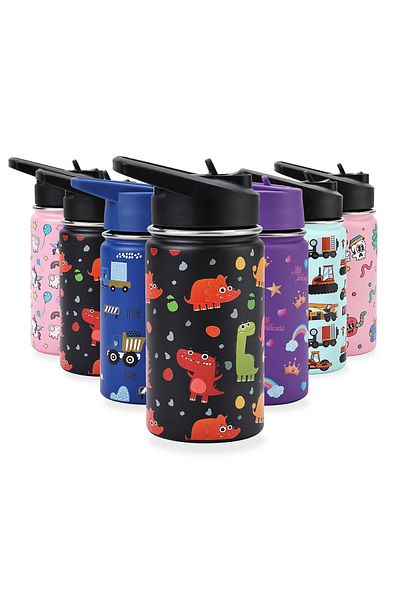 Lawazim Stainless Steel Kids Water Bottle – 12oz Insulated Bottle with Leak-Proof Lid