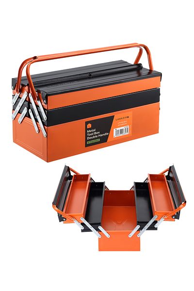 Lawazim Metal Toolbox 3-Layer 5-Tray -16inch (42cm)-Durable Double Handles Large Capacity Portable