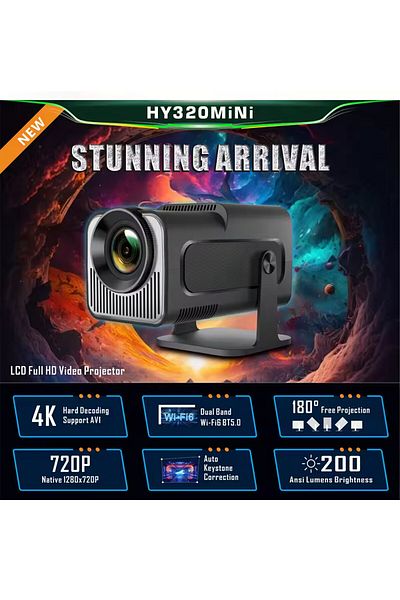 Choice Au Plug Hy320 Mini Smart Projector 4k Android 11 Dual Wifi6 200 Ansi Allwinner H713 Bt5.0 1080