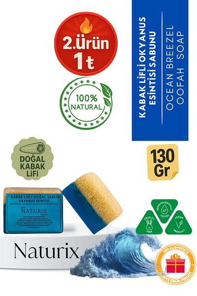 Naturix Pumpkin Fiber Ocean Breeze Soap 130 Gr |   Mineral Moisturizing and Peeling Effect Soap