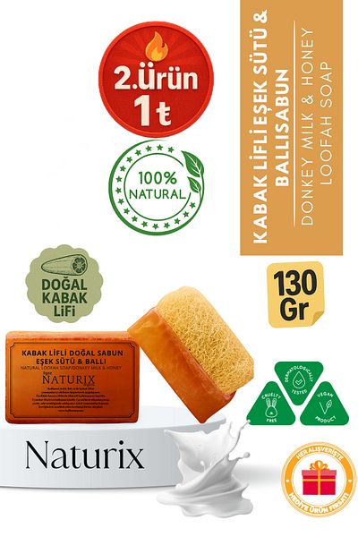 Naturix Pumpkin Fiber Donkey Milk & Honey Soap 130 Gr |   Drying Soap for Silky Skin