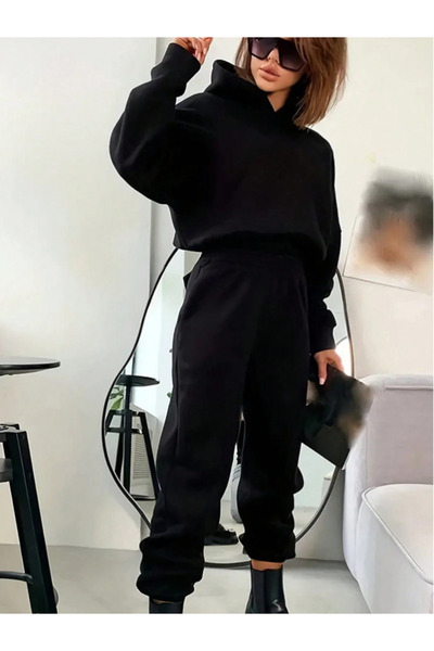 ESPİNA Γυναικείο σετ φόρμας 3 κλωστών χωρίς ανύψωση με τσέπες και κουκούλα