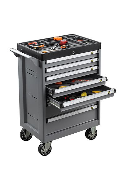 Lawazim Iron Tool Cart - 7 Racks 660x460x850mm Grey - Heavy-Duty Storage Trolley with