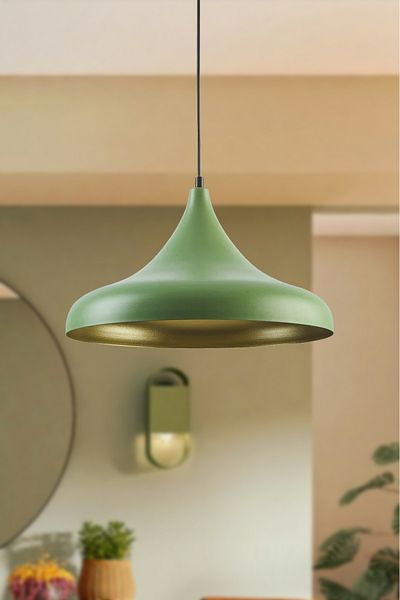 Modavize Green Inside Gold Single Nile Pendant Lamp Chandelier - Modern Living Room Kitchen Cafe Design