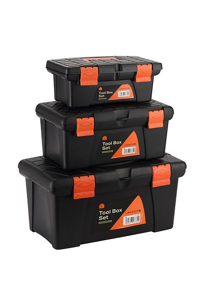 Lawazim Plastic Tool Box Set-13,16,19inch- Portable Durable ABS Plastic Hardware Storage Toolbox
