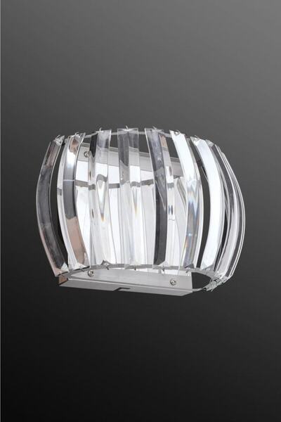 İstanbul Avize Venüs Çift Renk Ledli Gümüş Oval Kenarlı Kristal Taşlı Aplik