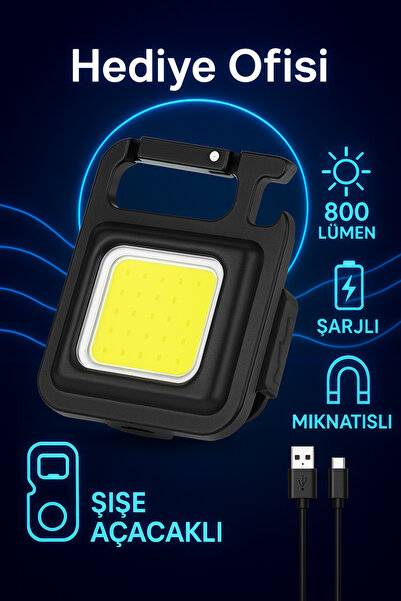 hediyeofisi Mini Led El Feneri Mıknatıslı Su Geçirmez Şişe Açacaklı Şarjlı