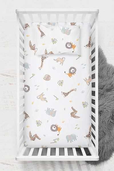 Wheeppo 100% Cotton Ranforce Fitted Sheet Set - Jungle Park Bed 70X120 35X45