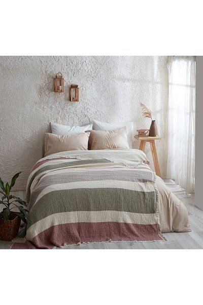 Medaillon Home مفرش سرير مخطط 4 طبقات من الموسلين 100% قطن على الوجهين - بيكيه 220x240