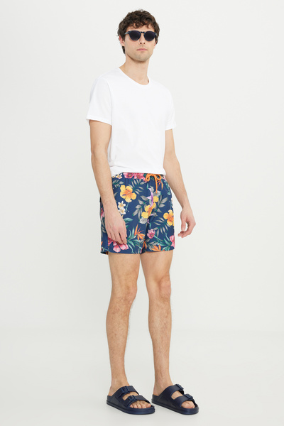 AC&Co / Altınyıldız Classics Pánské námořnické modré kapesní rychleschnoucí vzorované plavky standardního střihu, běžného střihu, plavky