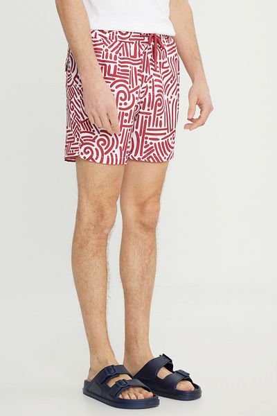AC&Co / Altınyıldız Classics Ανδρικό λευκό μαύρο με τσέπες Quick Dry Pattern Standard Fit Μαγιό Σορτς μπάνιου κανονικής κοπής
