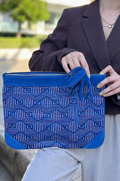 D'ylla Atelier Сумка з серії MUNCH, сумісна з ноутбуками та планшетами розміром 13 дюймів, з жакардової шкіри - Saks Mavi