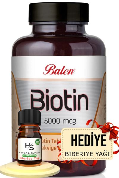 Balen Biotin 300 Mg 60 Tablets Food Supplement Hrblsglk Rosemary Oil (Gift)