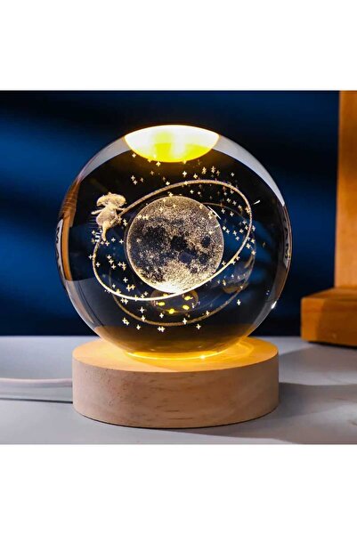 mr shopping MR Çocuklar Için 3D Kristal Cam Küre, Ahşap Soketli Gece Lambası,...
