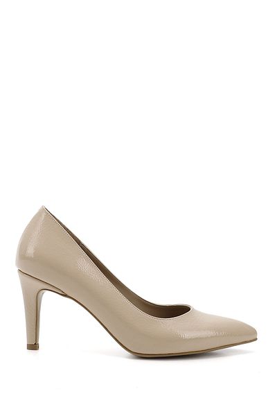 GÖNDERİ(R) Women's Nude Wrinkled Patent Leather Pointed Toe Thin Heel Heeled Stiletto