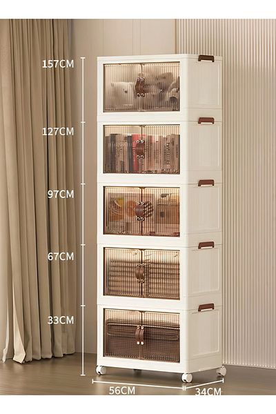 Taimi Mounted Floor Standing Storage Rack with Door 5-layers Storage Cabinet Trolley--56CM