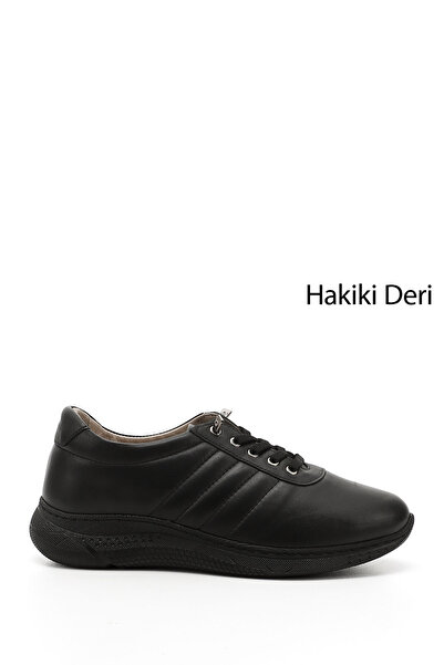GÖNDERİ(R) Women's Black Lace-Up Padded Sole Genuine Leather Sneakers