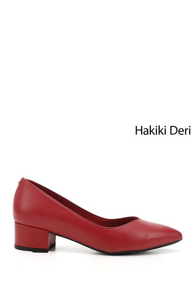 GÖNDERİ(R) Women/Girls Red Antique Short Thick Heeled Genuine Leather Shoes