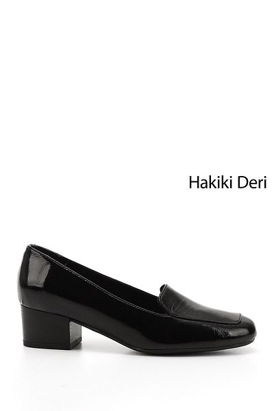 GÖNDERİ(R) Women/Girls Black Patent Leather Blunt Toe Short Thick Heeled Genuine Leather Shoes