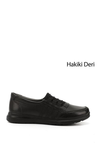 GÖNDERİ(R) Women's Black Wedge Sole Genuine Leather Shoes