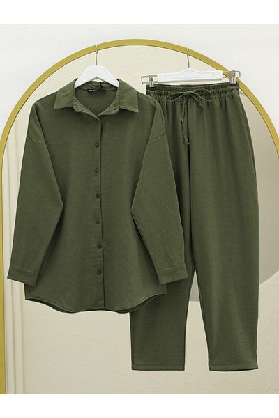 Modamorfo Pantaloni cu nasturi - Set de in (kaki)