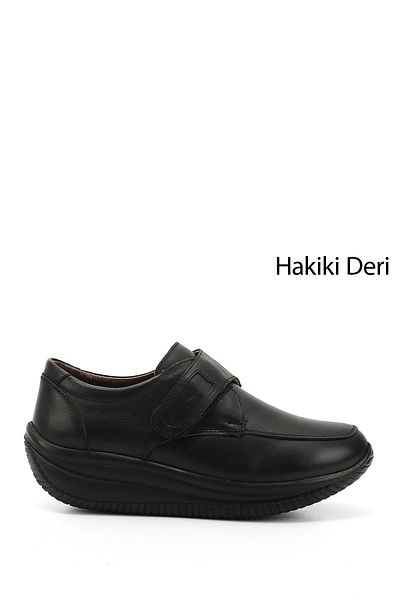 GÖNDERİ(R) Women's Black Wedge Sole Casual Genuine Leather Shoes