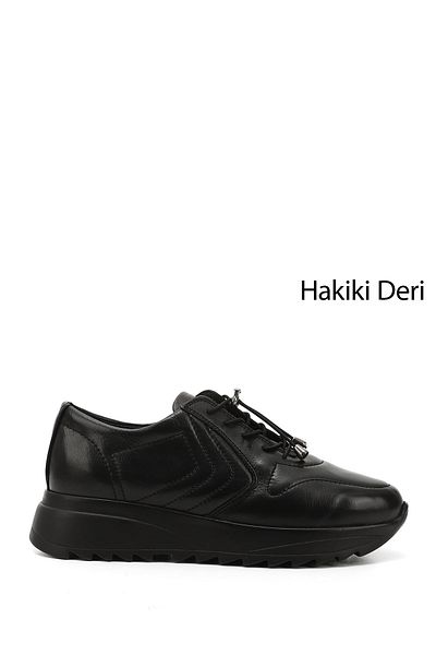 GÖNDERİ(R) Γυναικείο Sneaker από Γνήσιο Δερμάτινο Σόλα με κορδόνι από κάρβουνο