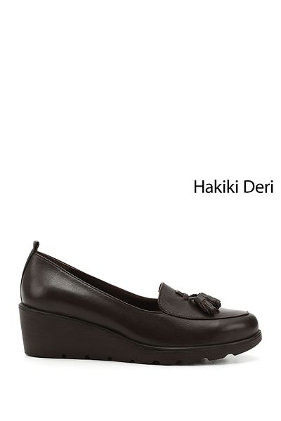 GÖNDERİ(R) Women's Brown Antique Wedge Sole Tasseled Genuine Leather Shoes