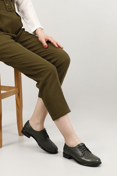 GÖNDERİ(R) Women's Khaki Antique Lace-Up Genuine Leather Oxford Shoes