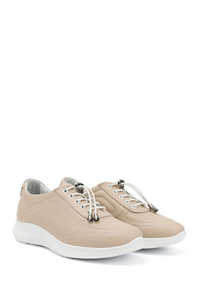 GÖNDERİ(R) Women's Beige Lace-Up Padded Sole Genuine Leather Sneakers