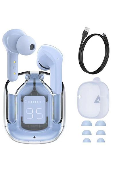 MACON ULTRAPODS MAX EARBUDS WITH CRYSTAL TRANSPARENT CASE BLUETOOTH 5.3 IPX4 Waterproof EARBUDS - Blue