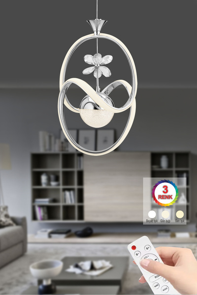 İstanbul Avize Bade Gümüş Kumandalı Üç Renk Led Ledli Avize