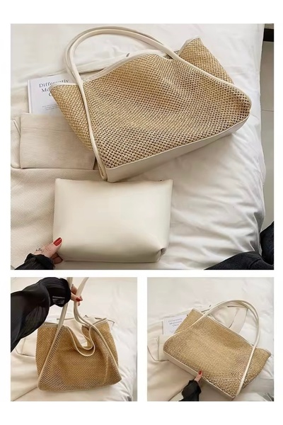 HONEY BAG Rose Mesh Braided Puppy Straw Women's Hand, Arm and Shoulder Bag