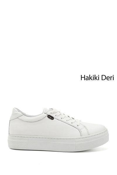 GÖNDERİ(R) Tenis de damă, alb, cu șireturi, cu talpă cu pană, din piele naturală
