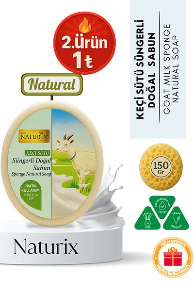 Naturix Goat Milk Sponge Soap 150 Gr |   Peeling Effective, Dryer, Renewing