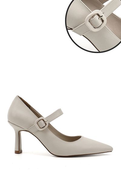 GÖNDERİ(R) Women / Girls Skin Pointed Toe Goblet Heel Mary Jane Shoes