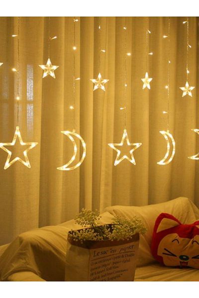 MACON Star Moon Warm Led String Lights Curtain Decor Festival Lights with Battery and USB Charger - 3.5 Me