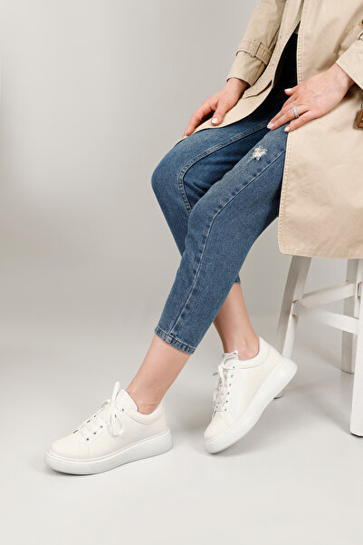 GÖNDERİ(R) Dámské pohodlné bílé šněrovací polstrované tenisky