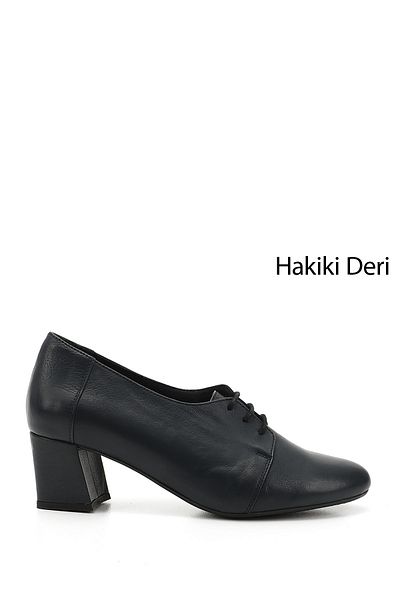 GÖNDERİ(R) Women's Navy Blue Antique Laced Medium Thick Heeled Genuine Leather Oxford Shoes