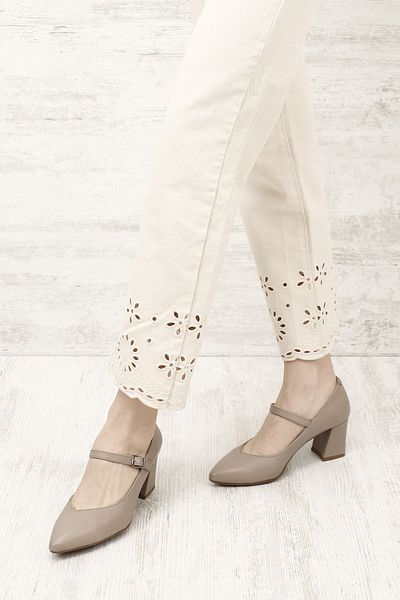 GÖNDERİ(R) Women / Girls Beige Pointed Toe Heeled Mary Jane Genuine Leather Shoes