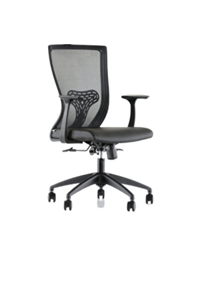 GOLDSİT New Quatro 100t Yeni Fileli Ofis Şef Çalışma Koltuğu Siyah Deri