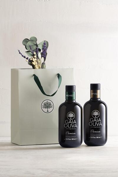 Gaia Oliva Premium Memecik Ve Ayvalık Erken Hasat Natürel Sızma Zeytinyağı Ve El Yapımı Çiçekli Hediye Seti (ye
