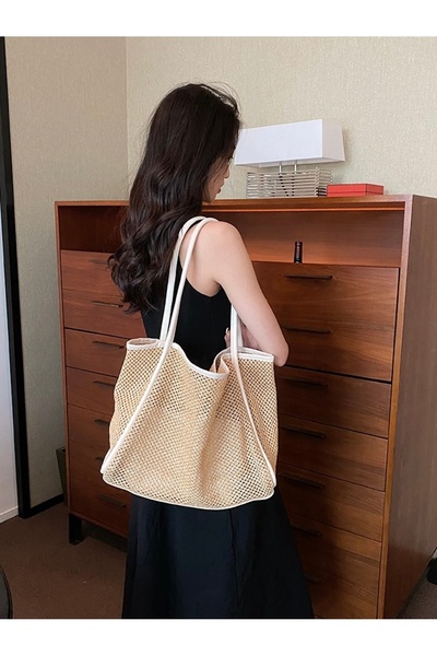 HONEY BAG Rose Mesh Braided Puppy Straw Women's Hand, Arm and Shoulder Bag