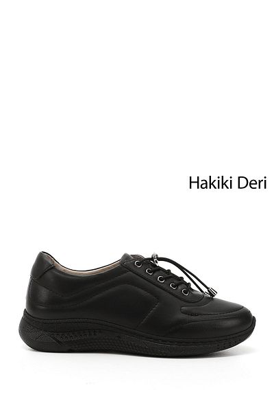 GÖNDERİ(R) Women's Black Lace-Up Padded Sole Genuine Leather Sneakers
